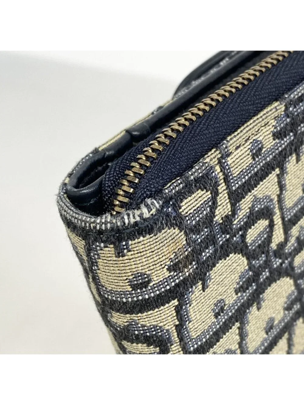 Dior Trifold Wallet Oblique Saddle Canvas Navy Gold